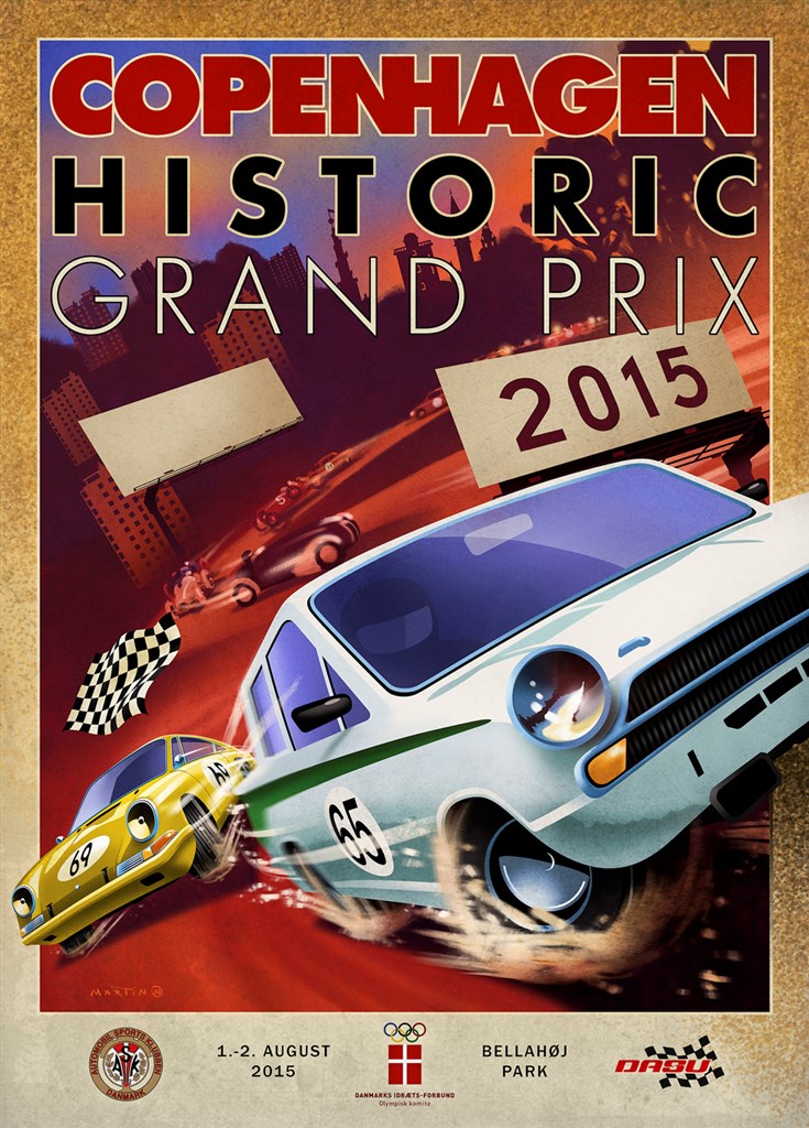 I forbindelse med et særarrangement på den imponerende Strøjer Samling fremviser Copenhagen Historic Grand Prix plakatmotivet for begivenheden i 2015.